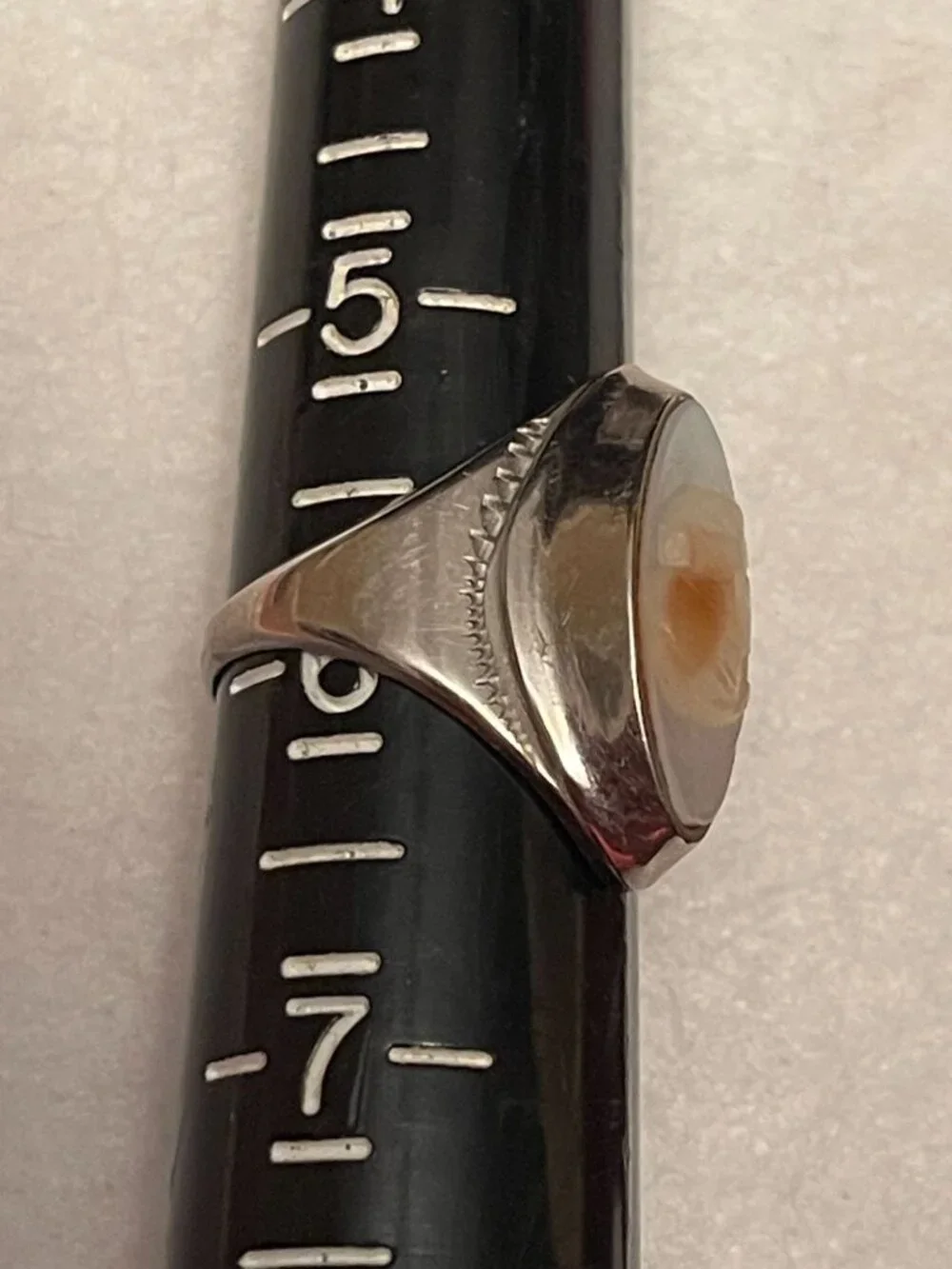 Vintage Silver Signet Ring With Carved Hardstone Intaglio Cameo Woman Right Faci